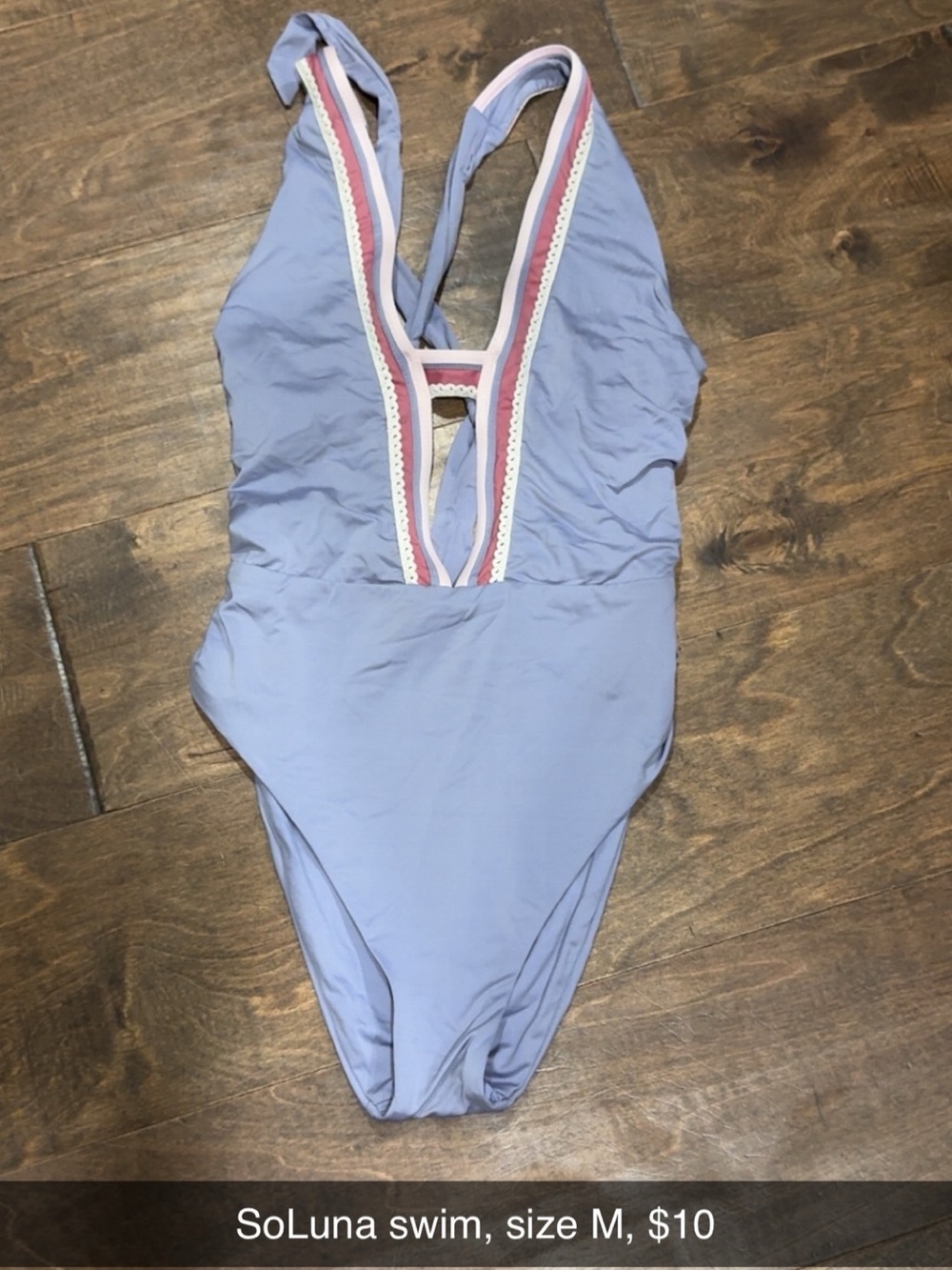 SoLuna Lavender Halter One-Piece Swimsuit with Pink Trim